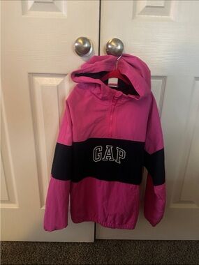 GAP Pink and Navy Hooded Half-Zip Pullover